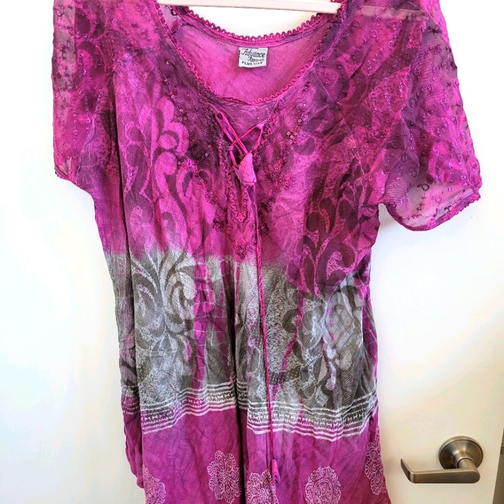 Boho color blocked peasant blouse